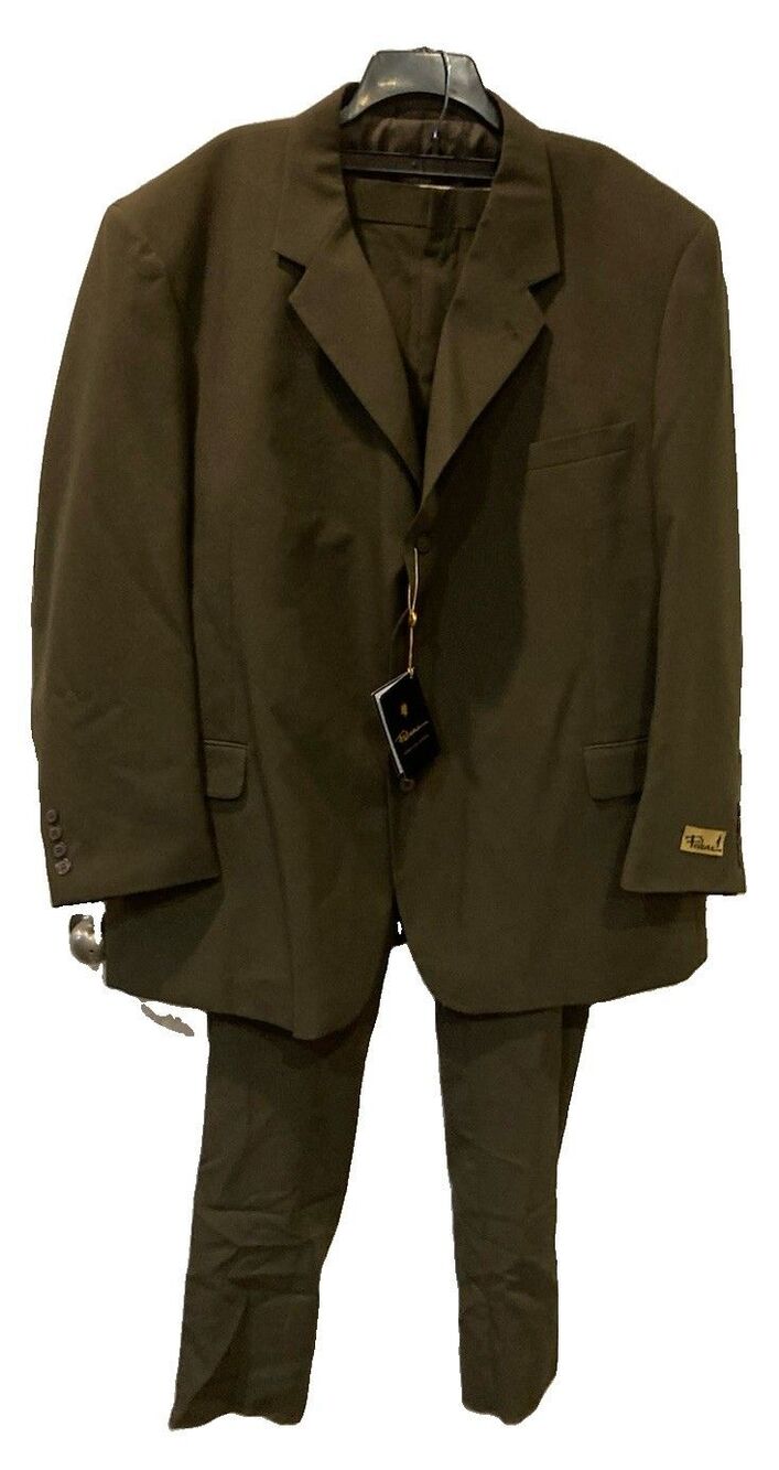Men's Falcone 2 PC Suit Polyester Unhemmed Olive Green Size 56R 52x38 NWT